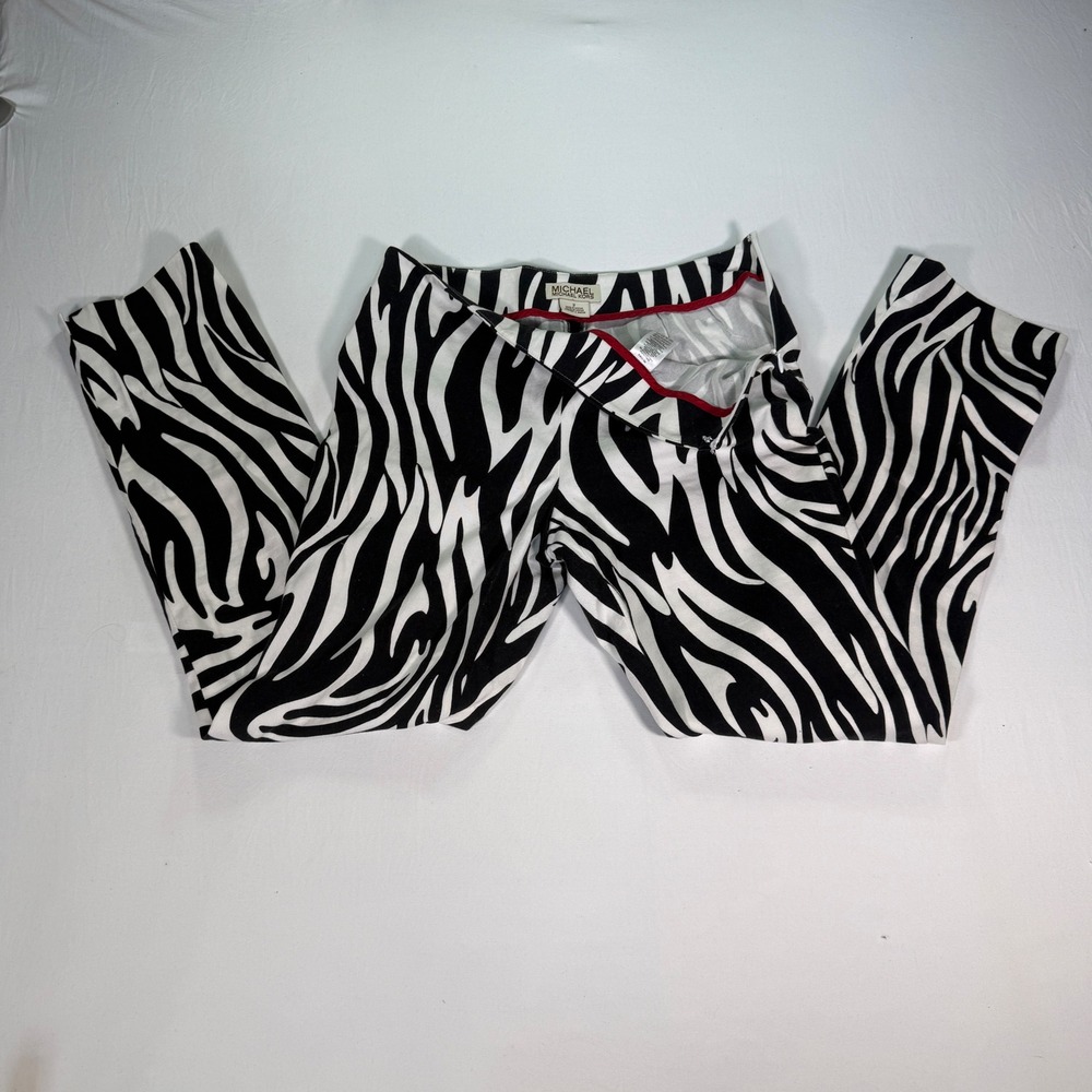 Y2K Rare Michael Kors Low Rise Zebra Print‎ Capri Women Size 2 Black White
